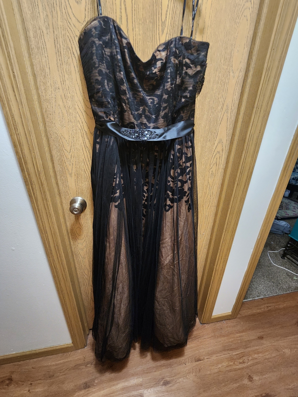 City Chic Black Lace Overlay Gown with Nude Underlay